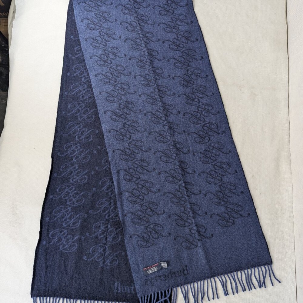 Authentic BURBERRY Cashmere Monogram Plaid scarf Blue |Classic Luxury |Fast Ship - Picture 2 of 9